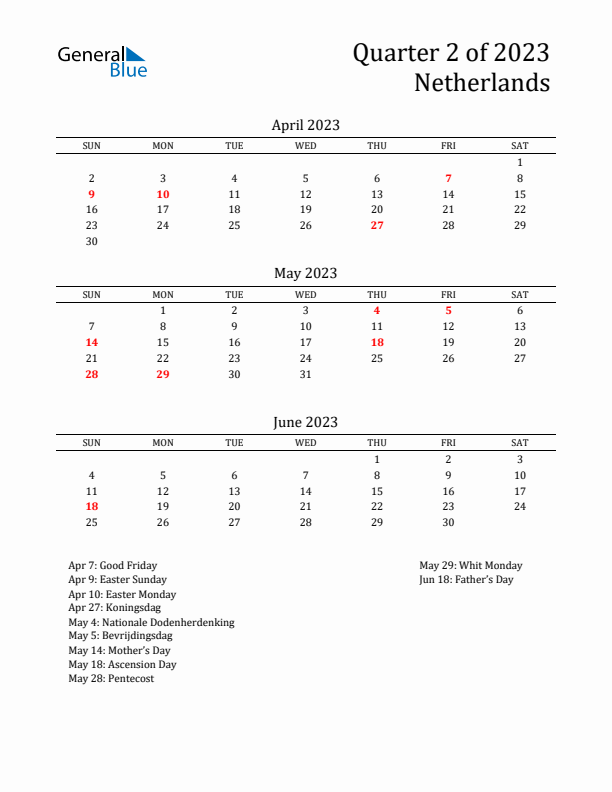 Quarter 2 2023 The Netherlands Quarterly Calendar