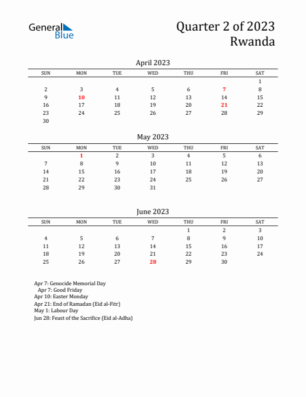 Quarter 2 2023 Rwanda Quarterly Calendar