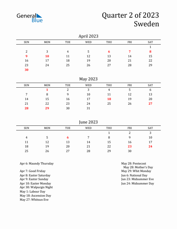 Quarter 2 2023 Sweden Quarterly Calendar