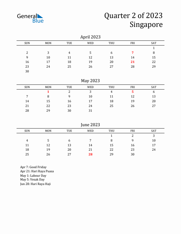 Quarter 2 2023 Singapore Quarterly Calendar