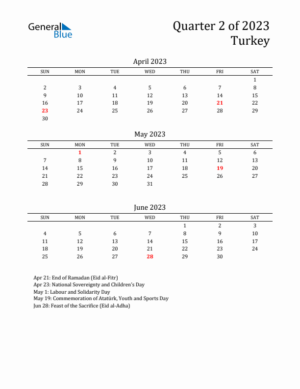 Quarter 2 2023 Turkey Quarterly Calendar