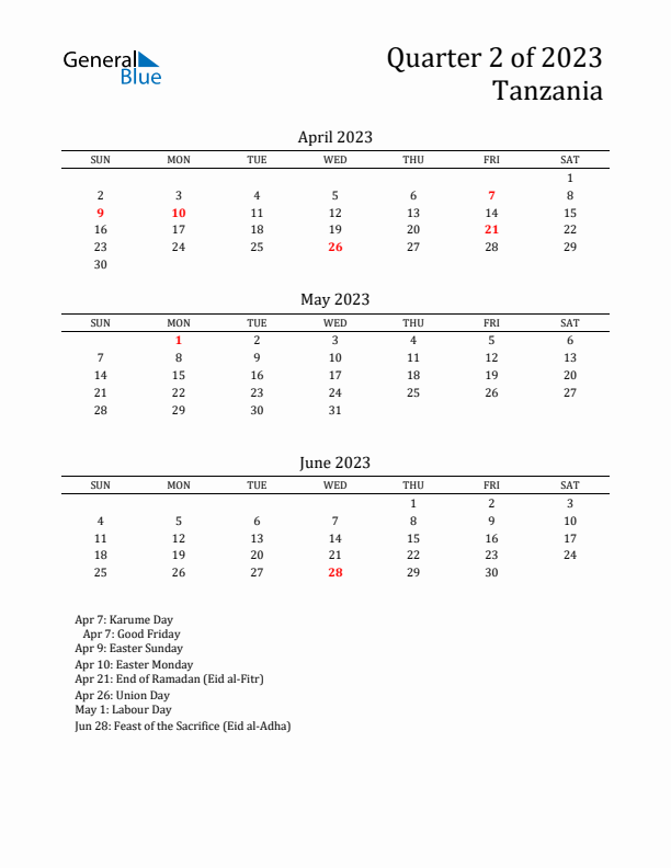 Quarter 2 2023 Tanzania Quarterly Calendar