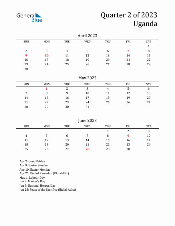 Quarter 2 2023 Uganda Quarterly Calendar