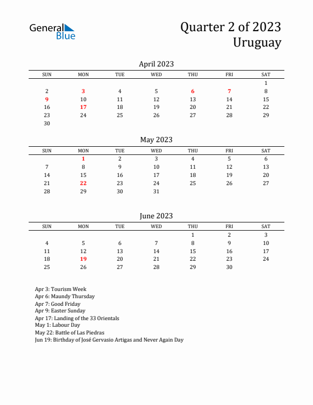 Quarter 2 2023 Uruguay Quarterly Calendar