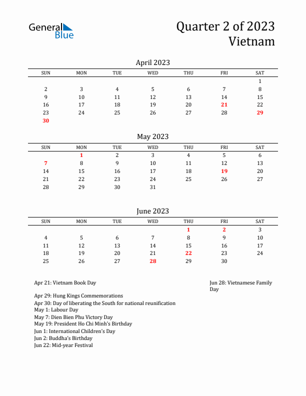 Quarter 2 2023 Vietnam Quarterly Calendar