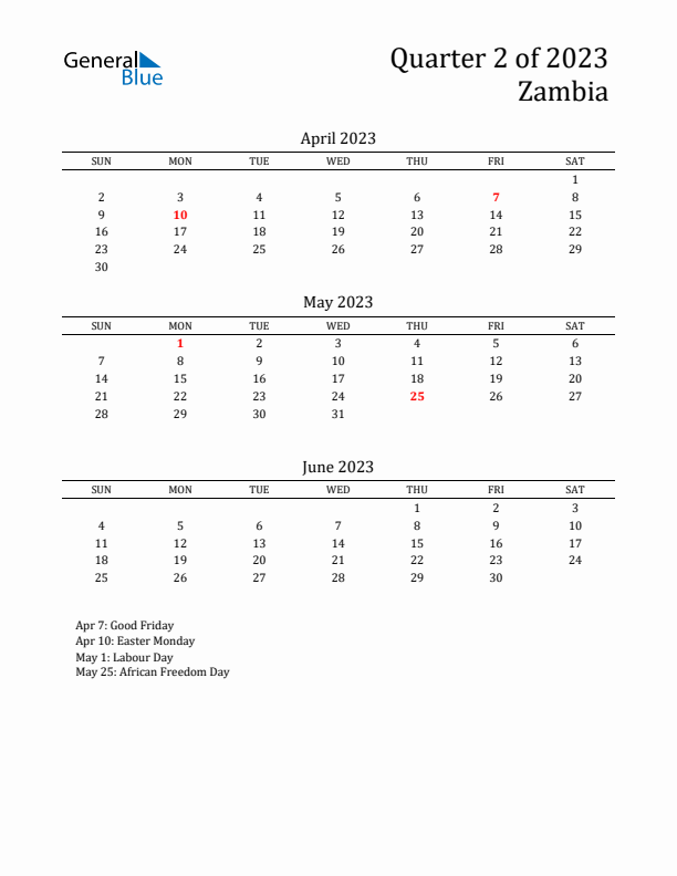 Quarter 2 2023 Zambia Quarterly Calendar