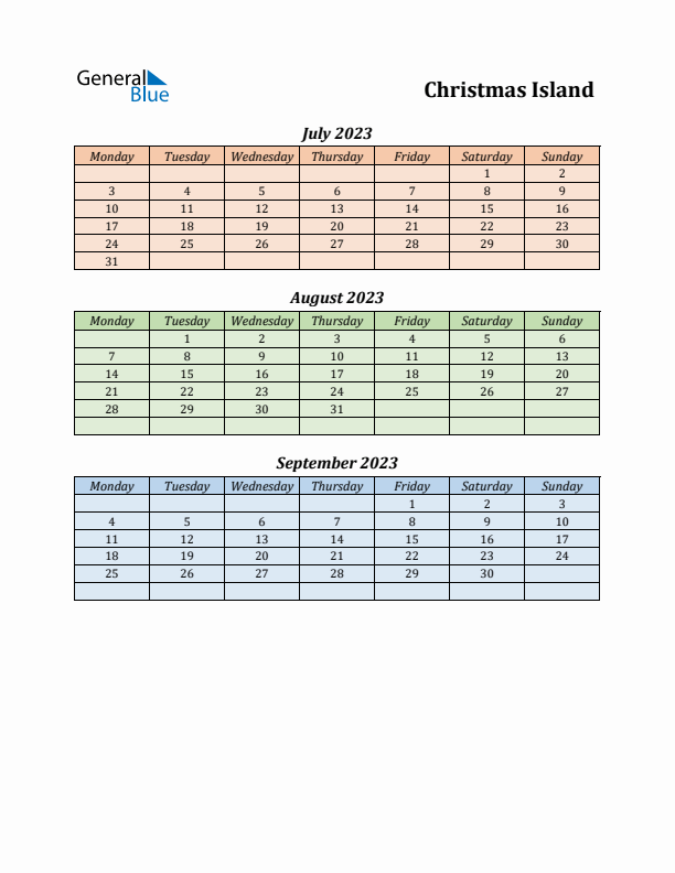 Q3 2023 Holiday Calendar - Christmas Island