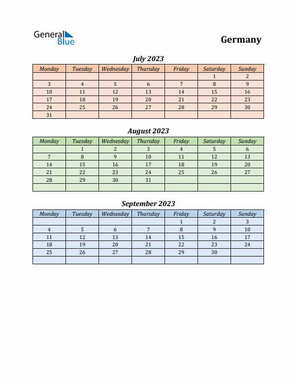 Q3 2023 Holiday Calendar - Germany