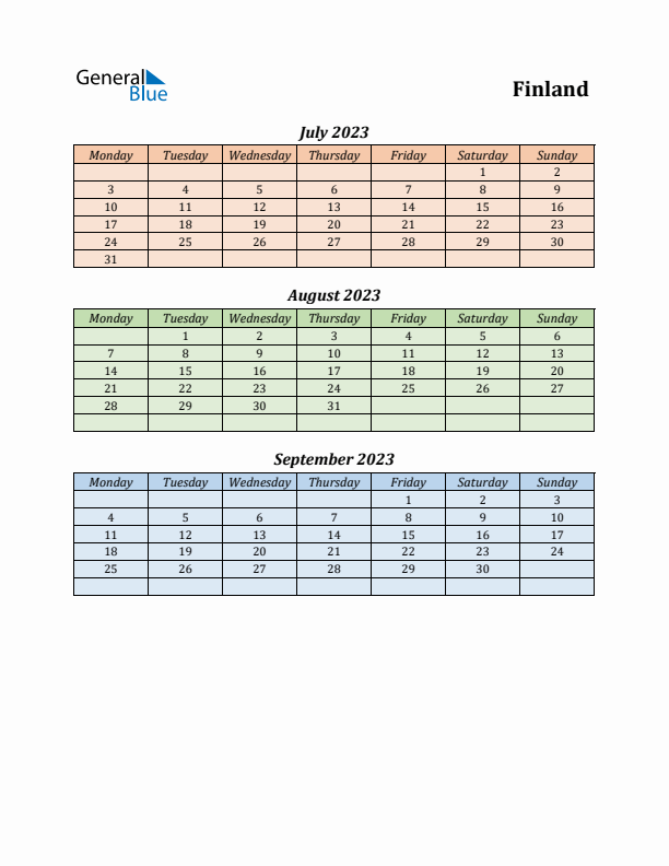 Q3 2023 Holiday Calendar - Finland