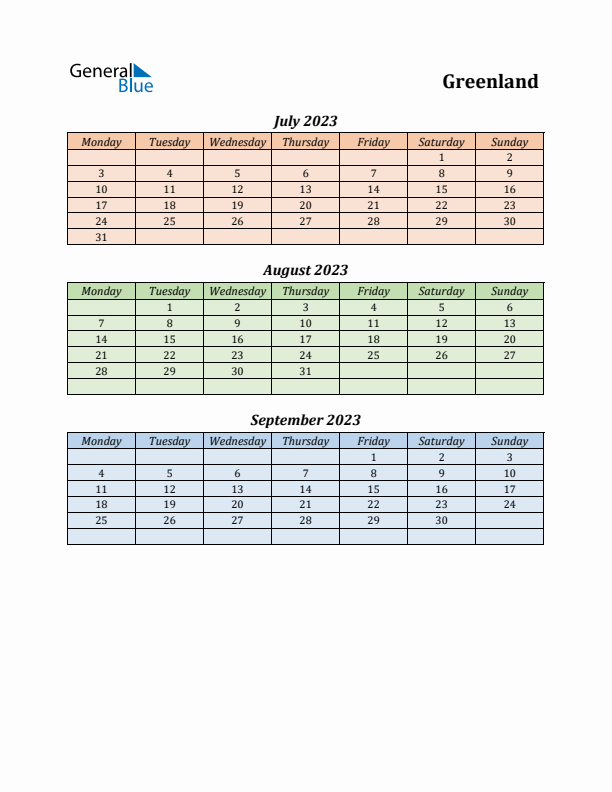 Q3 2023 Holiday Calendar - Greenland