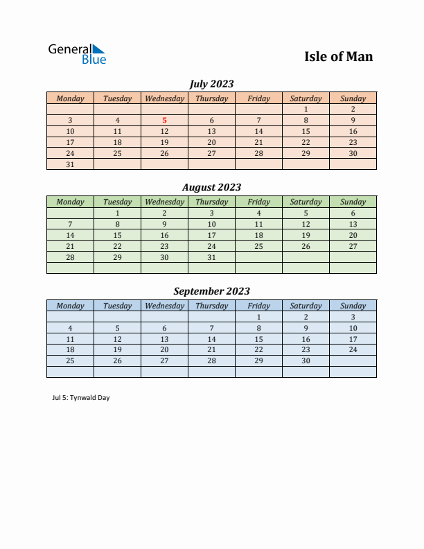 Q3 2023 Holiday Calendar - Isle of Man