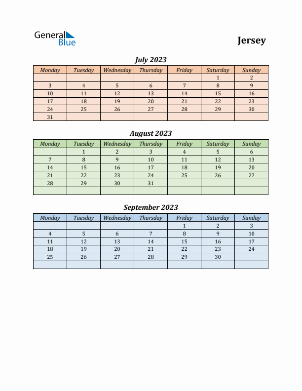 Q3 2023 Holiday Calendar - Jersey