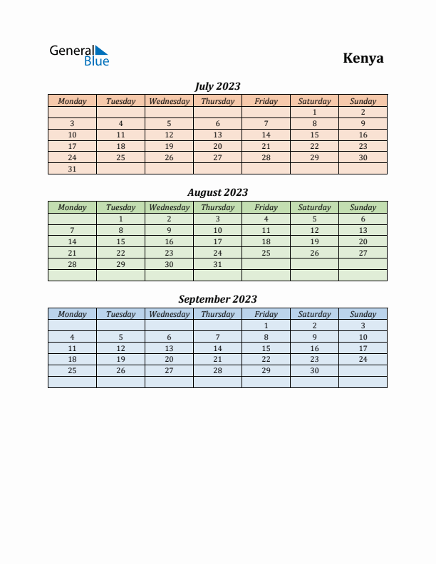 Q3 2023 Holiday Calendar - Kenya