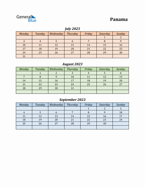 Q3 2023 Holiday Calendar - Panama