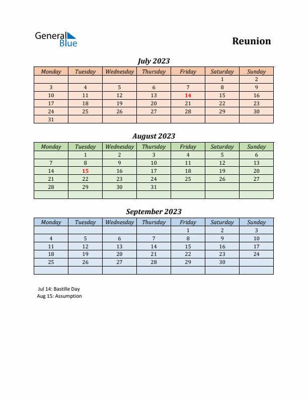 Q3 2023 Holiday Calendar - Reunion