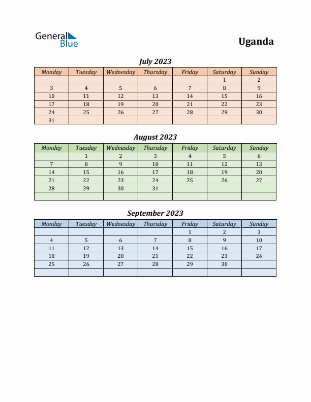 Q3 2023 Holiday Calendar - Uganda