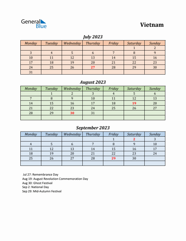 Q3 2023 Holiday Calendar - Vietnam