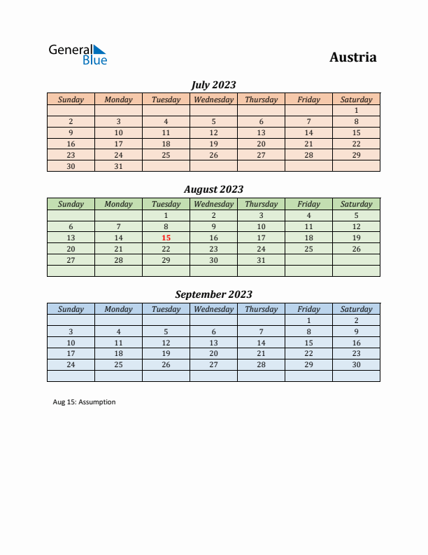 Q3 2023 Holiday Calendar - Austria