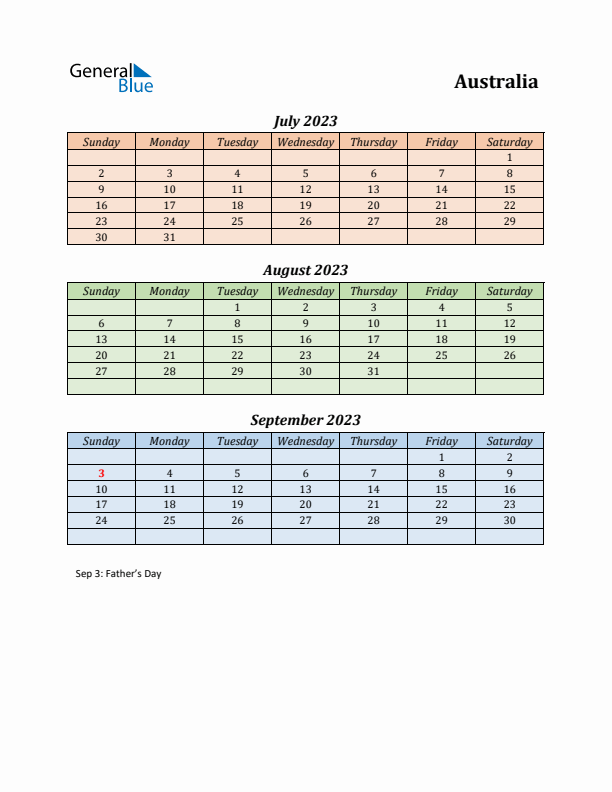 Q3 2023 Holiday Calendar - Australia