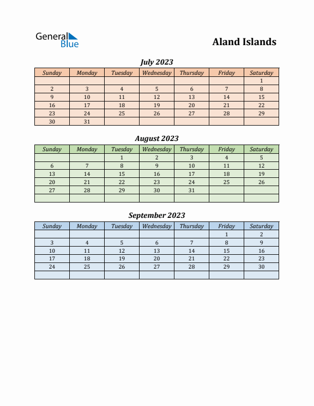 Q3 2023 Holiday Calendar - Aland Islands