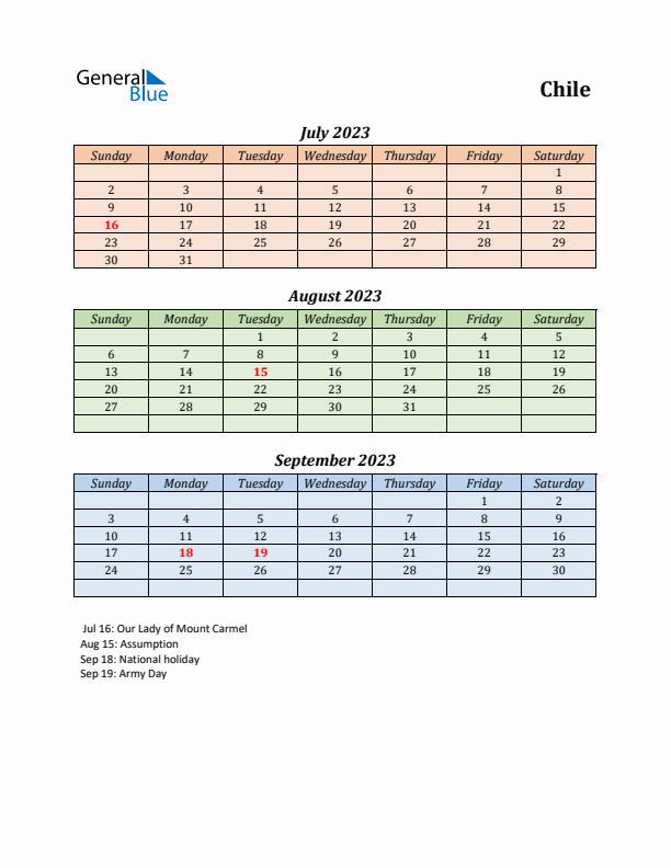 Q3 2023 Holiday Calendar - Chile