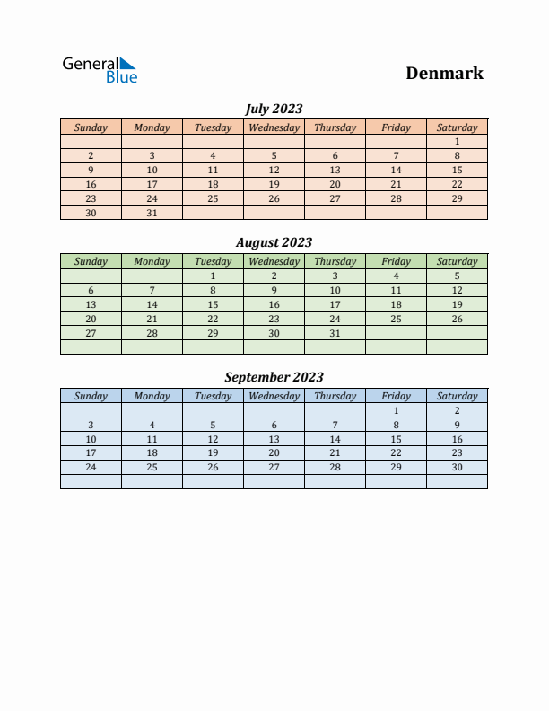 Q3 2023 Holiday Calendar - Denmark