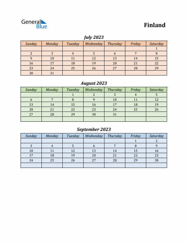 Q3 2023 Holiday Calendar - Finland