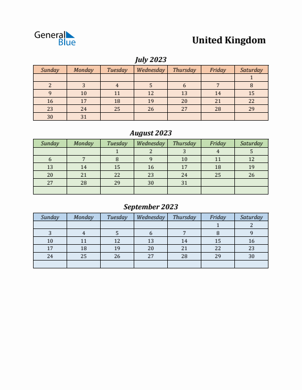 Q3 2023 Holiday Calendar - United Kingdom