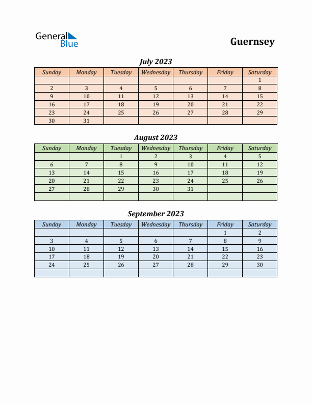 Q3 2023 Holiday Calendar - Guernsey