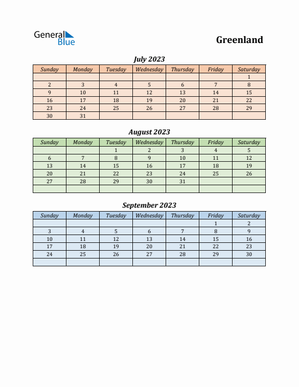 Q3 2023 Holiday Calendar - Greenland