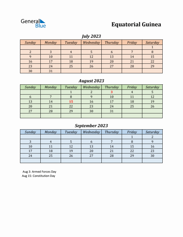 Q3 2023 Holiday Calendar - Equatorial Guinea