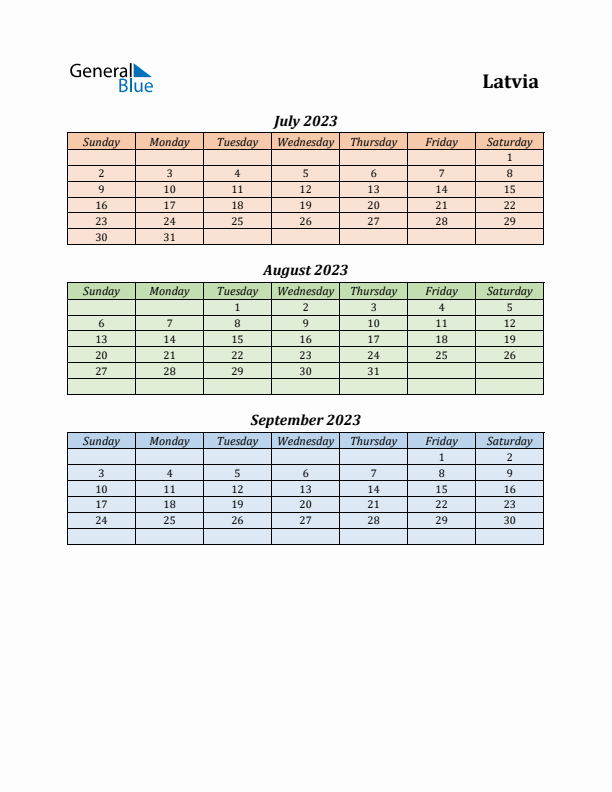 Q3 2023 Holiday Calendar - Latvia