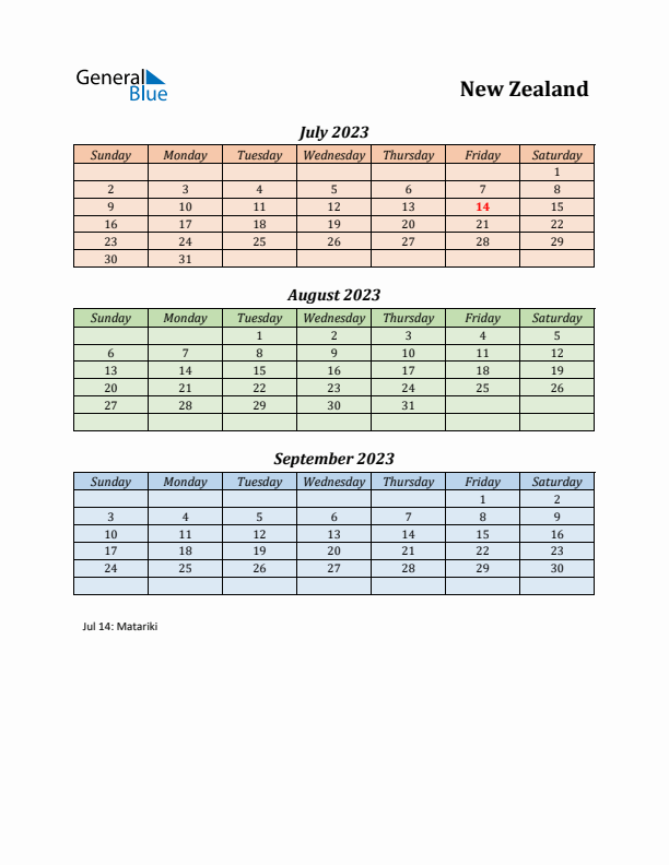 Q3 2023 Holiday Calendar - New Zealand