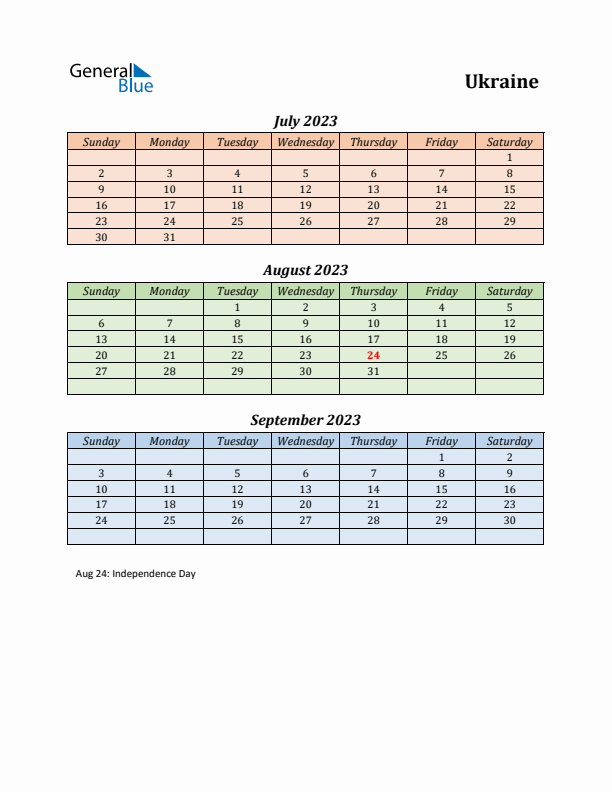 Q3 2023 Holiday Calendar - Ukraine