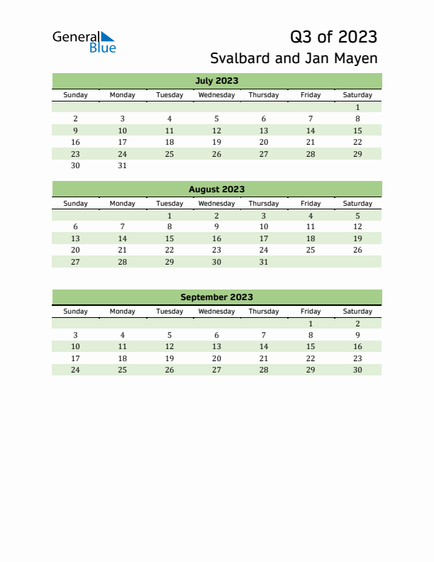 Quarterly Calendar 2023 with Svalbard and Jan Mayen Holidays