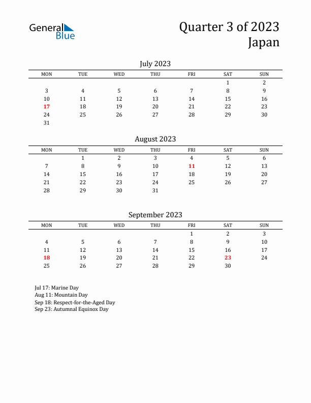 Quarter 3 2023 Japan Quarterly Calendar