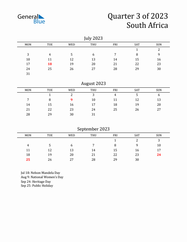 Quarter 3 2023 South Africa Quarterly Calendar