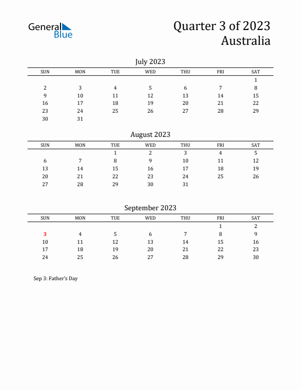 Quarter 3 2023 Australia Quarterly Calendar