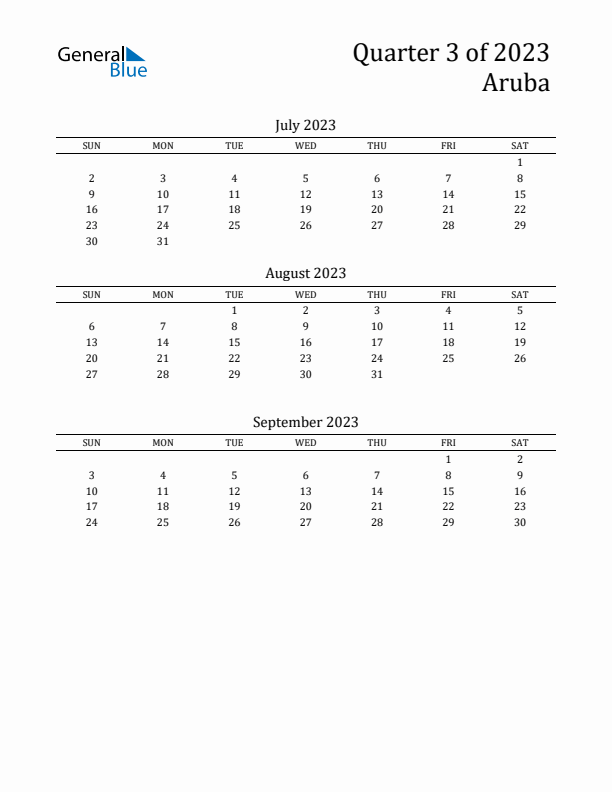 Quarter 3 2023 Aruba Quarterly Calendar