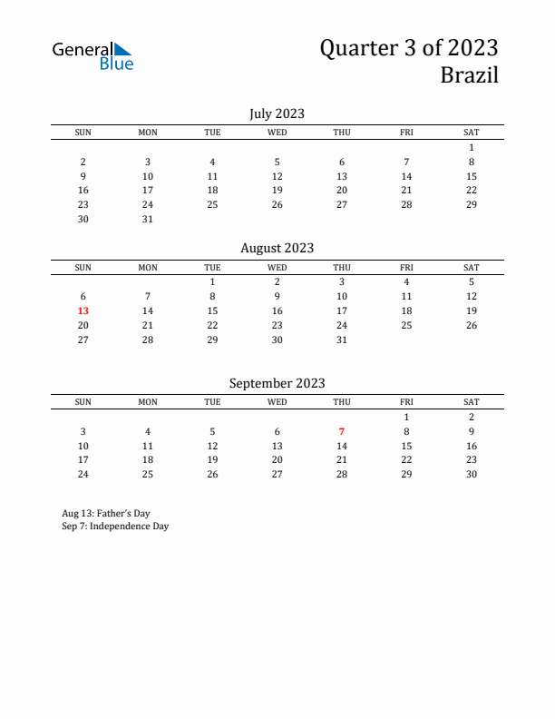 Quarter 3 2023 Brazil Quarterly Calendar