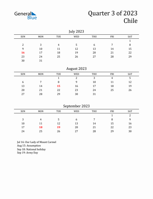 Quarter 3 2023 Chile Quarterly Calendar