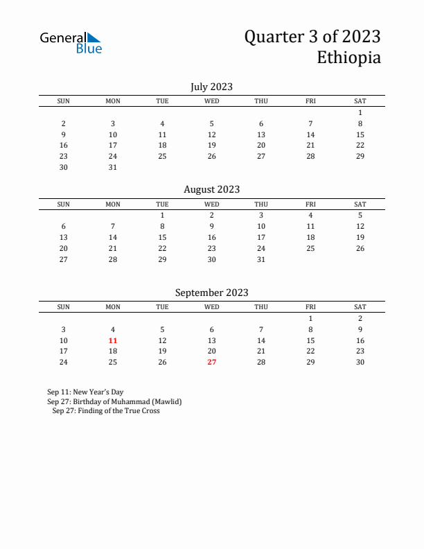 Quarter 3 2023 Ethiopia Quarterly Calendar