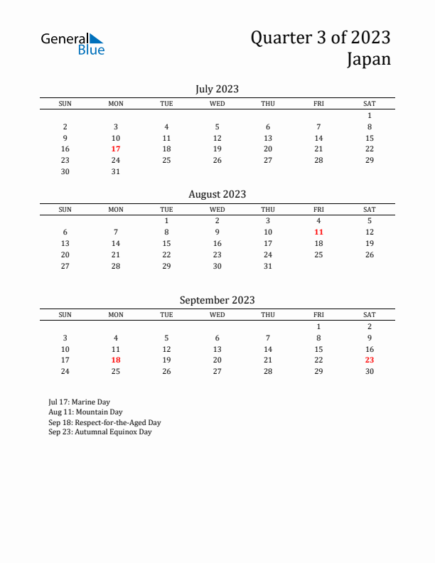 Quarter 3 2023 Japan Quarterly Calendar