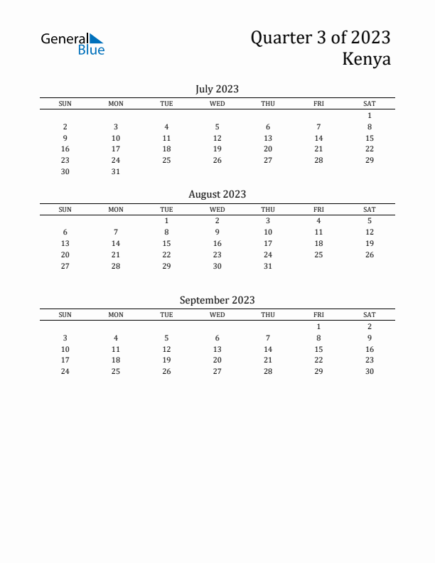 Quarter 3 2023 Kenya Quarterly Calendar