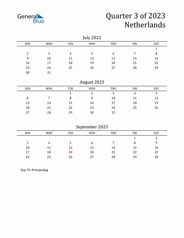 Quarter 3 2023 The Netherlands Quarterly Calendar