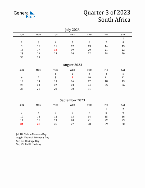 Quarter 3 2023 South Africa Quarterly Calendar