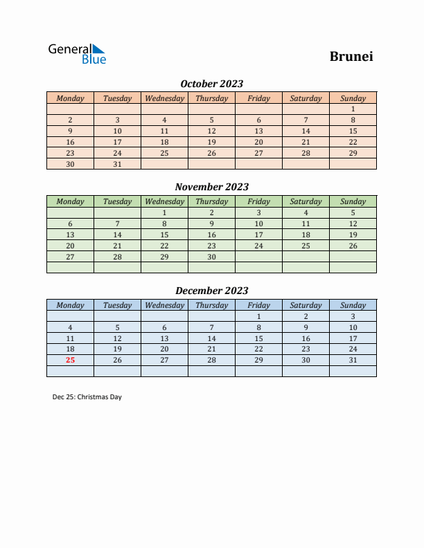 Q4 2023 Holiday Calendar - Brunei