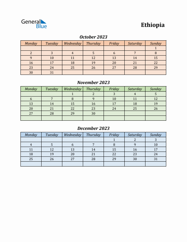 Q4 2023 Holiday Calendar - Ethiopia