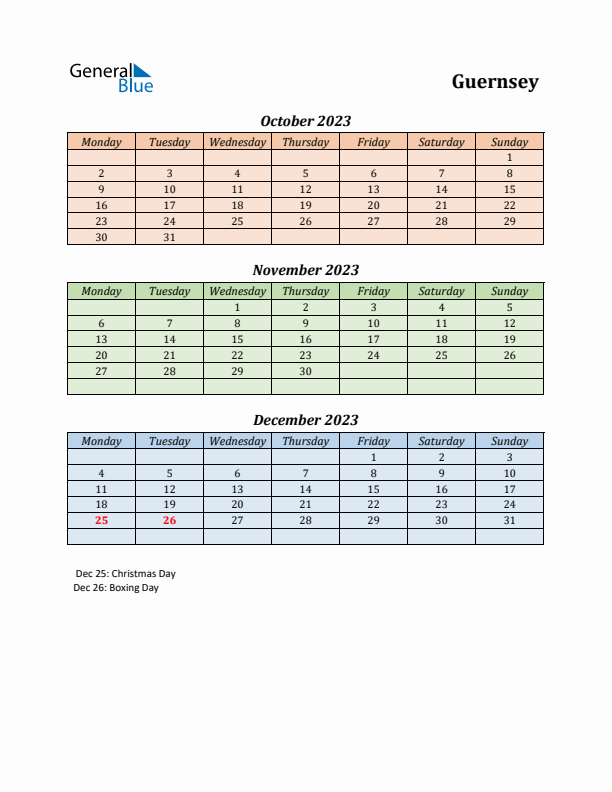 Q4 2023 Holiday Calendar - Guernsey