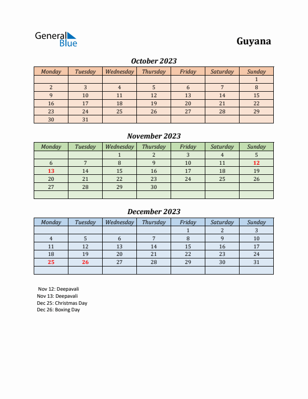 Q4 2023 Holiday Calendar - Guyana